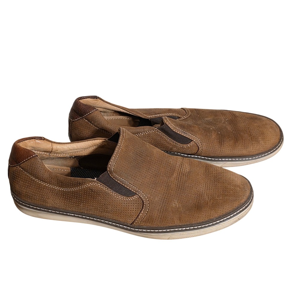 Johnston & Murphy J&M McGuffey Brown Perforated Leather Slip On Shoes Mens 13M